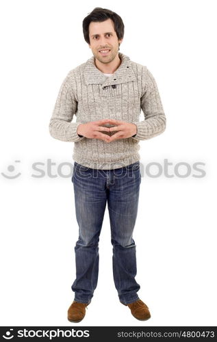 young casual man full body in a white background