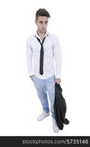 young casual man full body in a white background