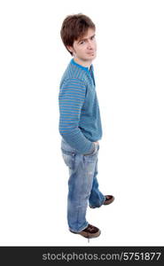 young casual man full body in a white background