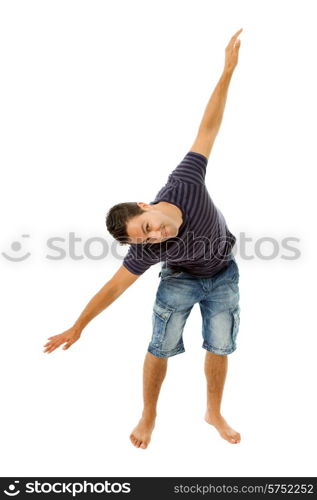 young casual man full body in a white background