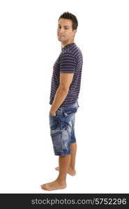 young casual man full body in a white background