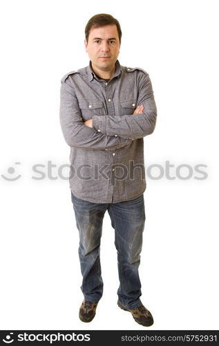 young casual man full body in a white background