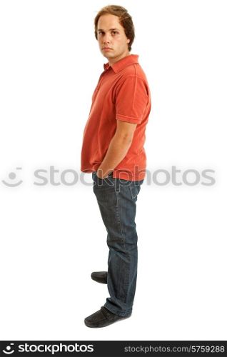 young casual man full body in a white background