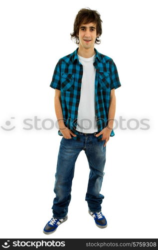 young casual man full body in a white background