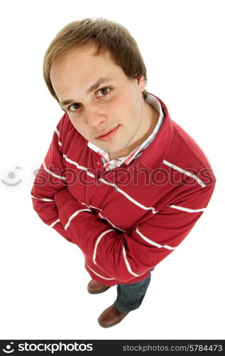 young casual man full body in a white background