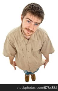 young casual man full body in a white background