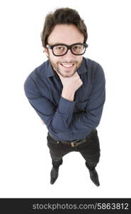 young casual man full body in a white background