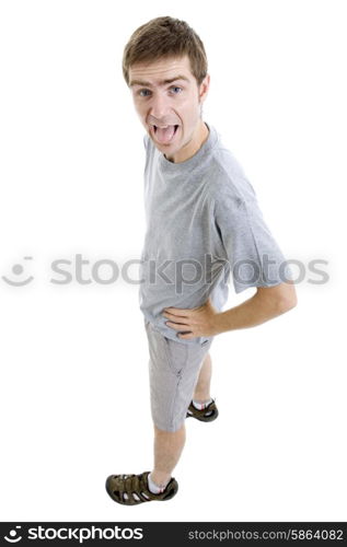 young casual man full body in a white background