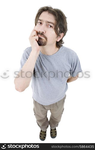 young casual man full body in a white background