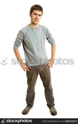 young casual man full body in a white background