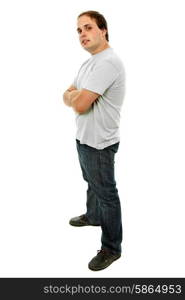 young casual man full body in a white background