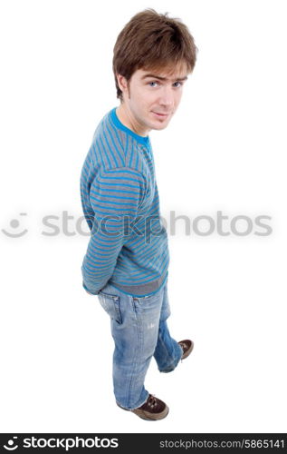 young casual man full body in a white background