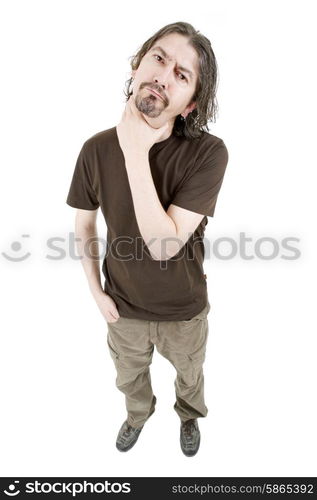 young casual man full body in a white background