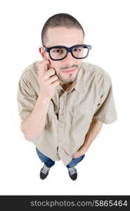 young casual man full body in a white background