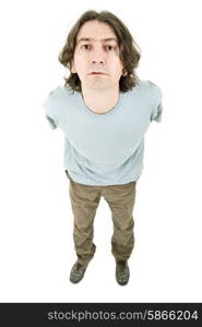 young casual man full body in a white background