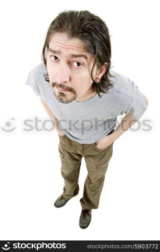 young casual man full body in a white background