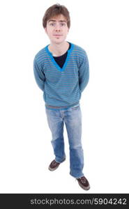 young casual man full body in a white background