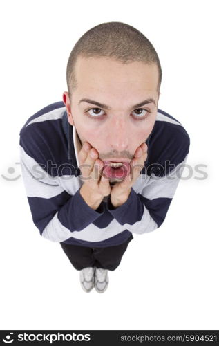 young casual man full body in a white background