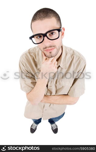 young casual man full body in a white background