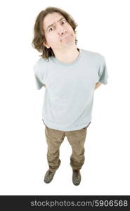 young casual man full body in a white background