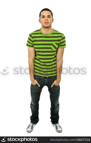 young casual man full body in a white background