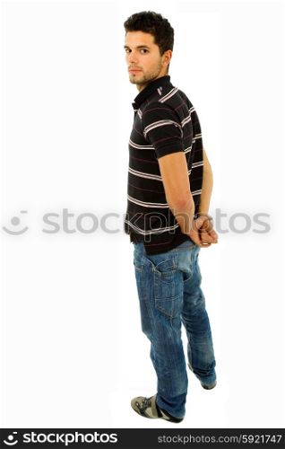 young casual man full body in a white background