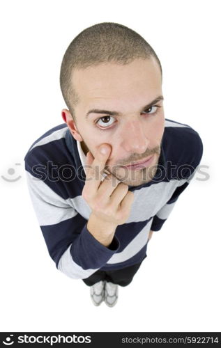 young casual man full body in a white background