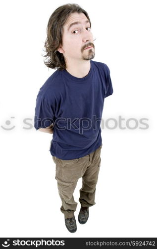 young casual man full body in a white background