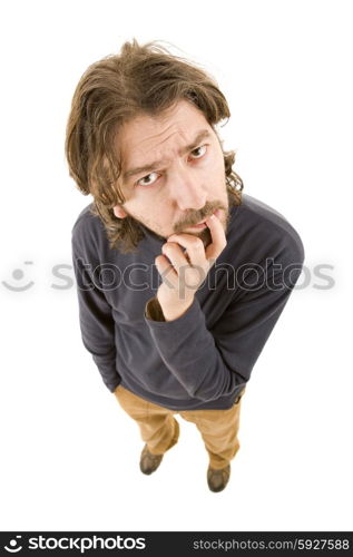 young casual man full body in a white background