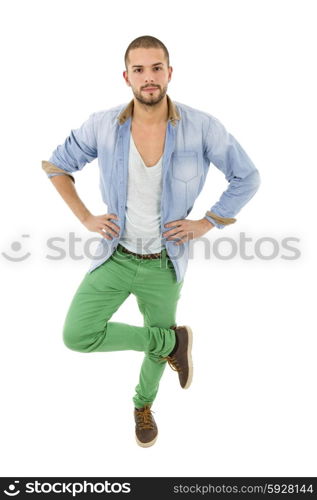 young casual man full body in a white background