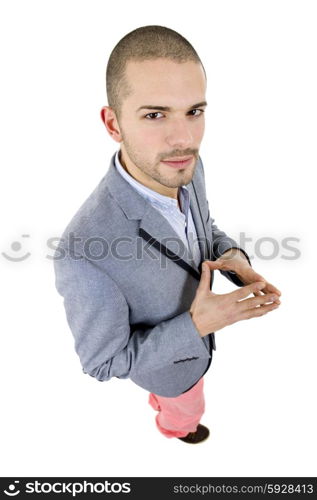 young casual man full body in a white background