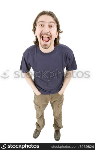 young casual man full body in a white background