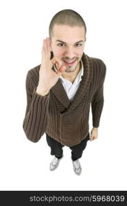 young casual man full body in a white background