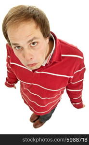 young casual man full body in a white background