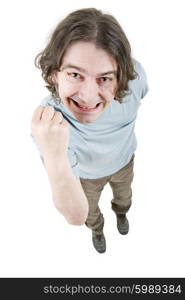 young casual man full body in a white background