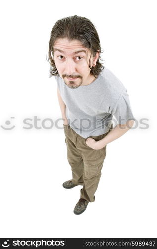 young casual man full body in a white background