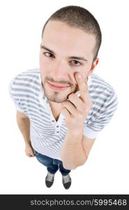 young casual man full body in a white background