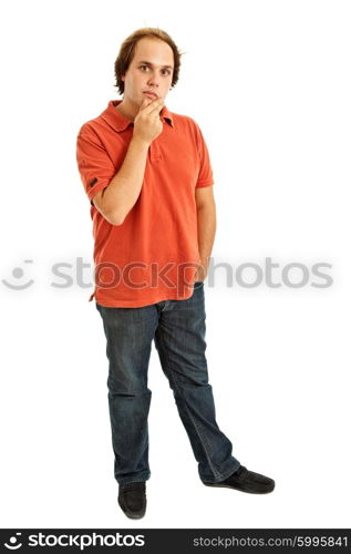 young casual man full body in a white background