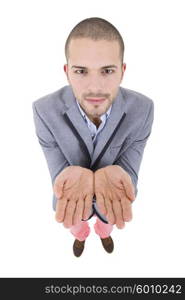 young casual man full body in a white background