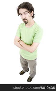 young casual man full body in a white background