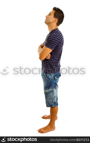 young casual man full body in a white background