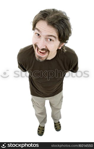 young casual man full body in a white background