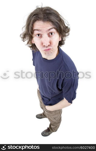 young casual man full body in a white background