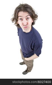 young casual man full body in a white background