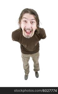 young casual man full body in a white background