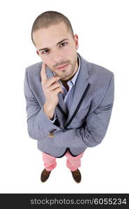 young casual man full body in a white background