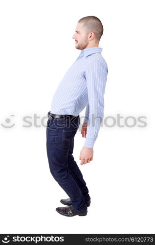 young casual man full body in a white background