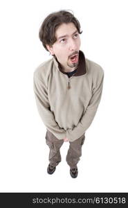 young casual man full body in a white background