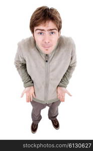 young casual man full body in a white background