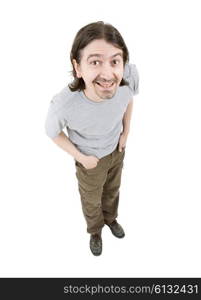 young casual man full body in a white background